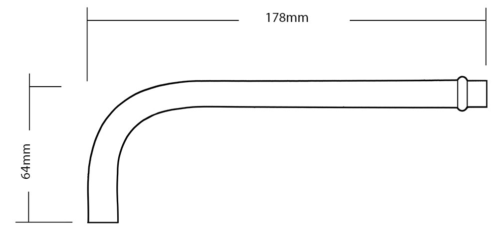 Tube en laiton coudé à 90° - longueur 178mm / 64mm taraudé, fileté M10